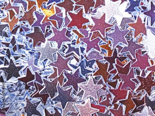 mirrored multicolored stars, Christmas background, confetti