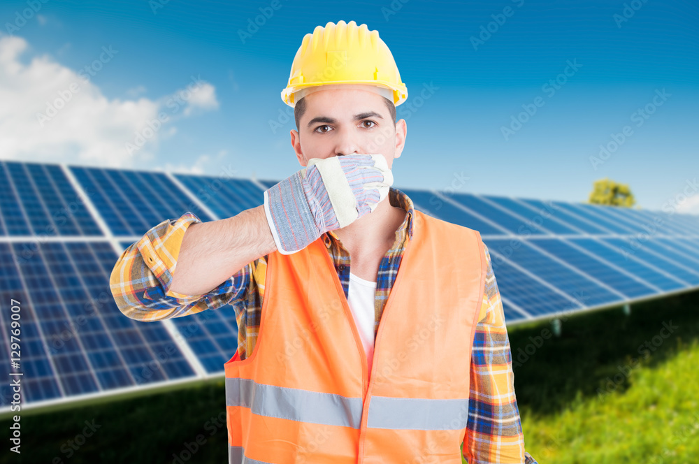 Male constructor in solar station