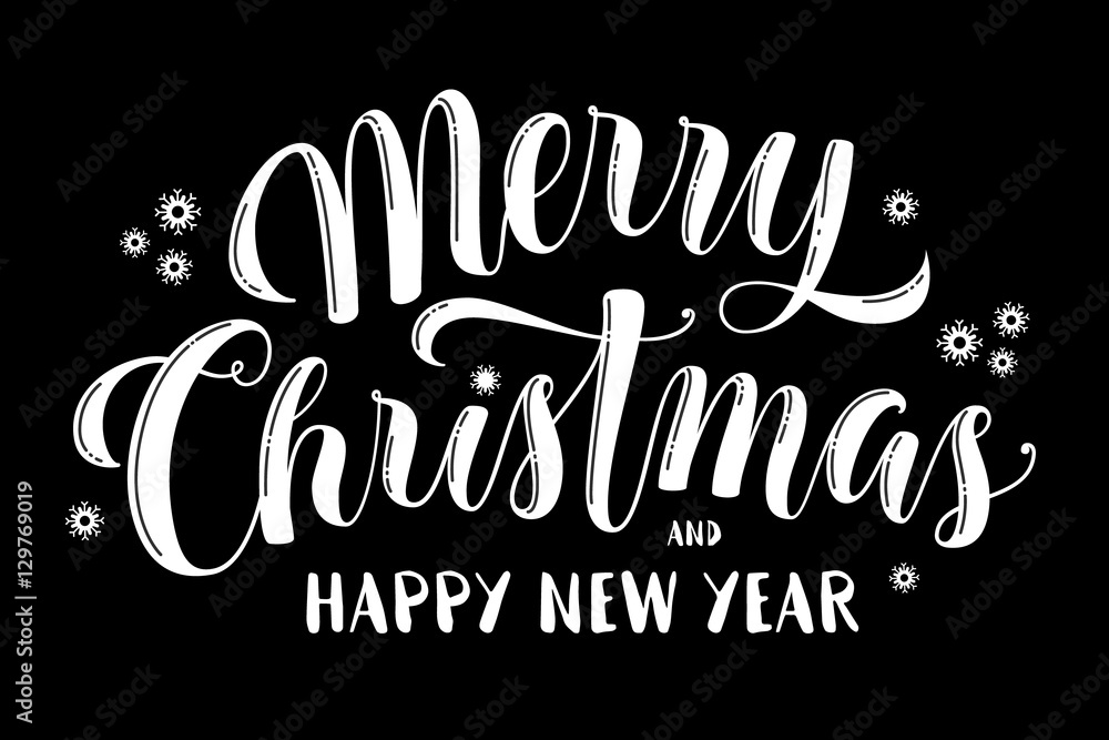 Merry Christmas and Happy New Year text, calligraphic vector