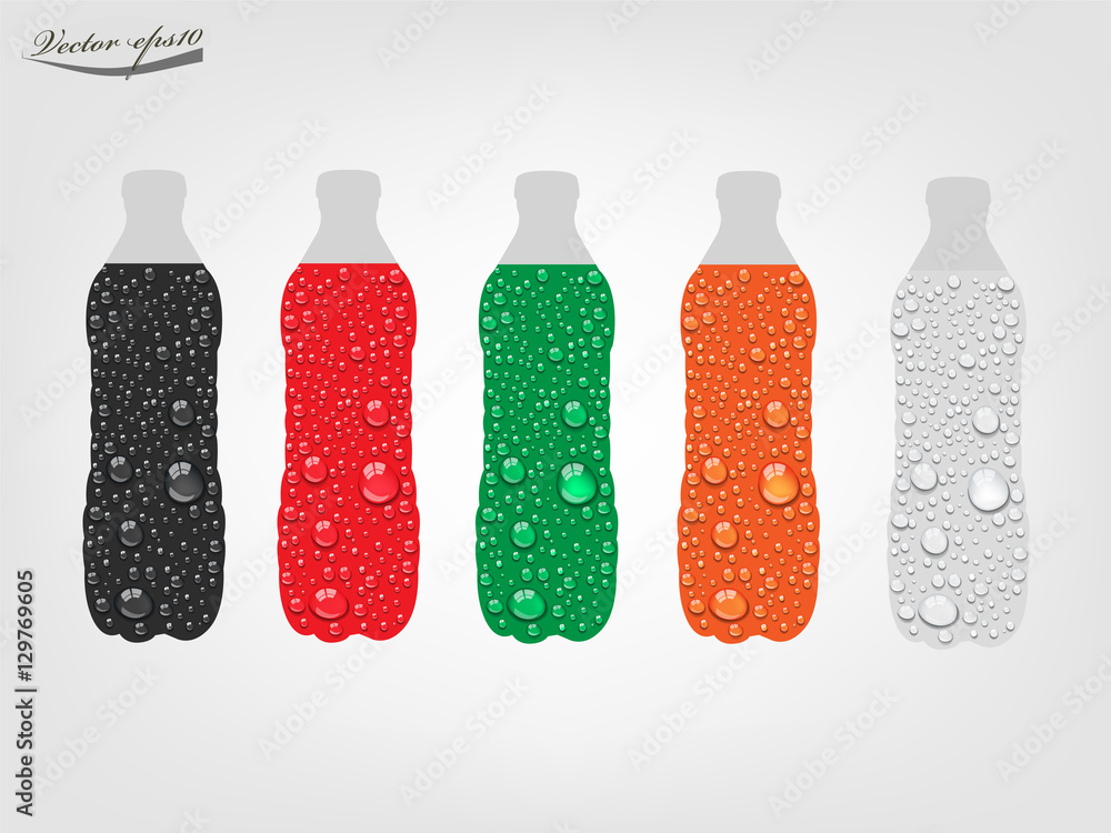 realistic graphic design vector of colorful soda drinking bottle with transparent water drop
