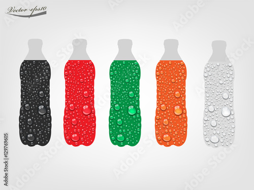 realistic graphic design vector of colorful soda drinking bottle with transparent water drop
