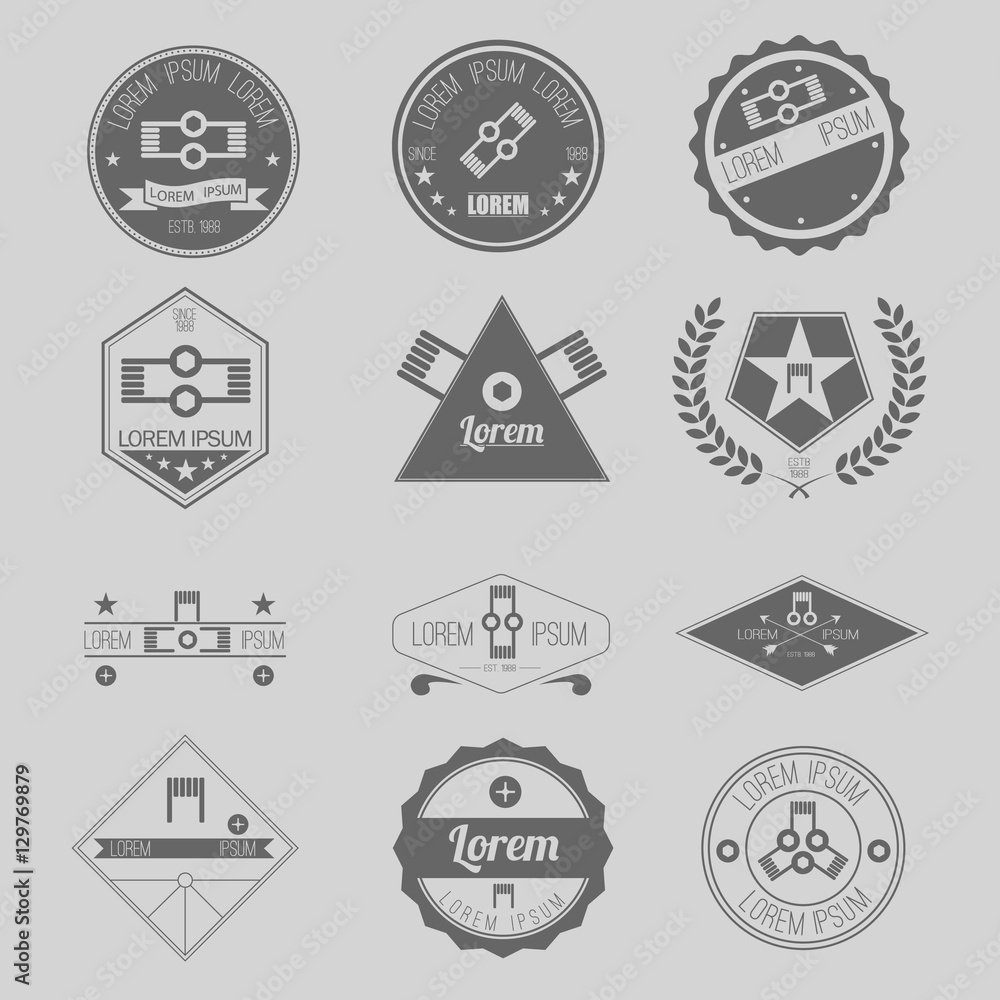 Set of Hipster Coil Vapor Shop or Store or Community Logos, Badges, or Emblems Template. Isolated.
