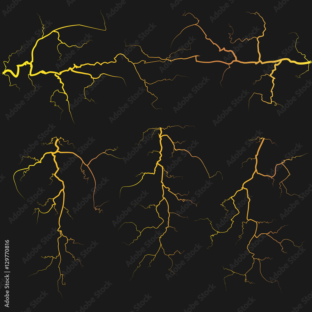 Vector yellow lightnings over black background