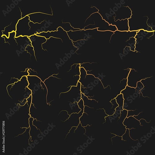 Vector yellow lightnings over black background