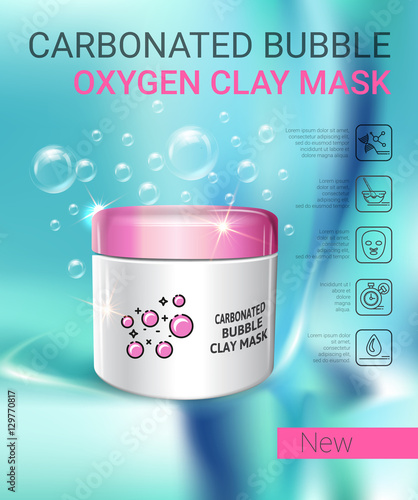 Vector Illustration with carbonated bubble oxygen mask container.