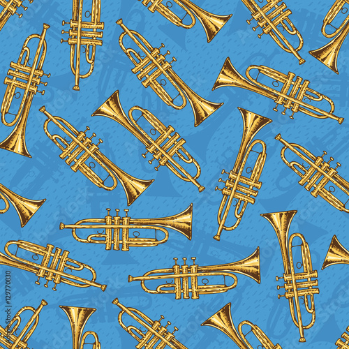 Seamless Pattern With Brass Trumpets