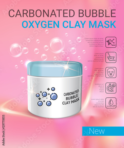 Vector Illustration with carbonated bubble oxygen mask container.
