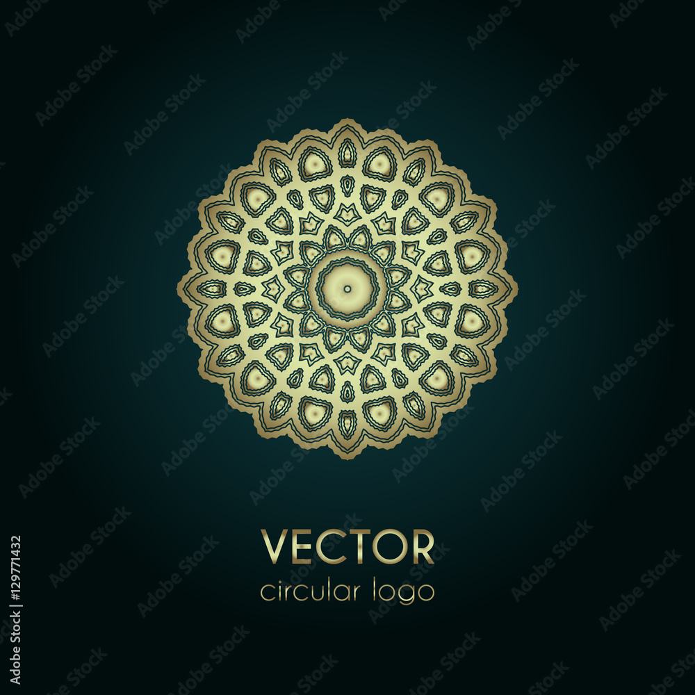 Golden logo design template, creative circular emblem, decorative icon, vector illustration Golden logo design template, creative circular emblem, decorative icon, vector illustration