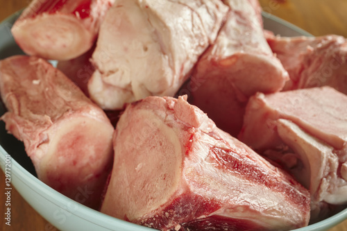 raw beef bones for broth or stock photo