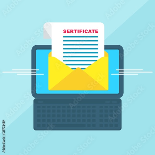 laptop with envelope sertificate