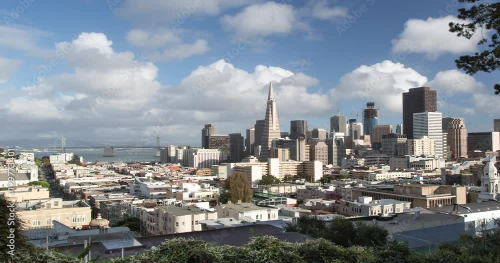 San Francisco Skyline Panoramic View. Cloudscape day time lapse. San Francisco Skyline Panoramic View. Cloudscape day time lapse.