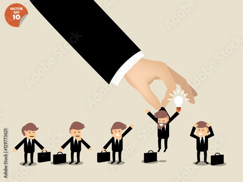 recruitment concept, business man choosing worker who has idea from group of business people.
