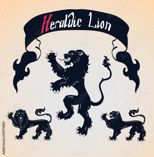 Vector Heraldic Lions Set