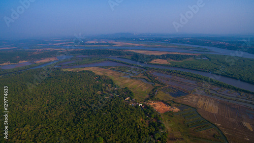landscape of Goa, far from the sea. Aerial