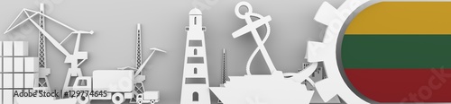 Header banner. Cargo port relative icons set. Lithuania flag in gear. 3D rendering. Sea transport. Free Download Header banner. Cargo port relative icons set. Lithuania flag in gear. 3D rendering. Sea transport. - GFXLoad