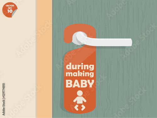 Door lock hanging room tag with text shown during making baby,room tag design
