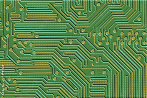 Printed circuit board background in green and yellow