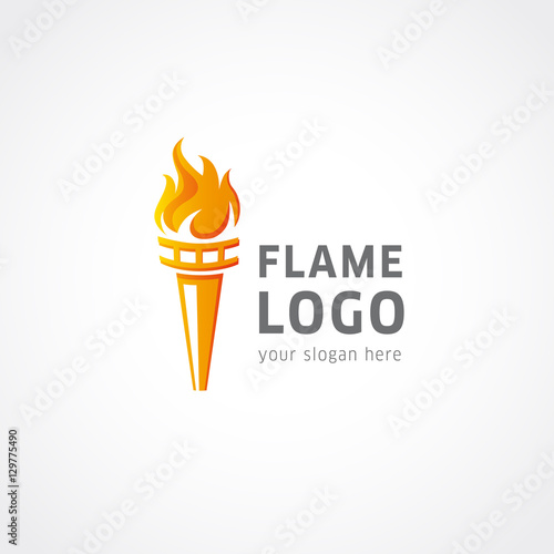 Olympic flaming torch logo. Sport fire sign. Competitions, union, club or confederacy icon.