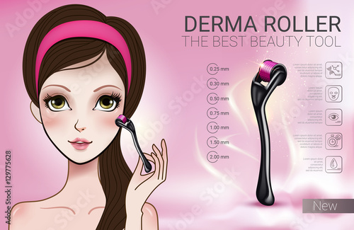 Vector Illustration with Manga style girl and derma roller.