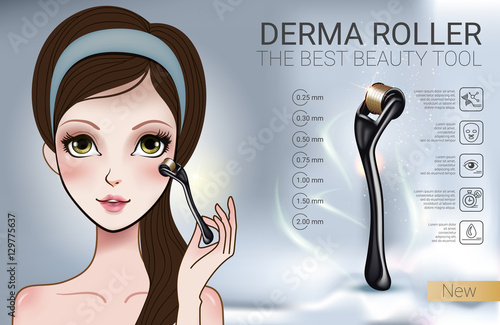 Vector Illustration with Manga style girl and derma roller. photo