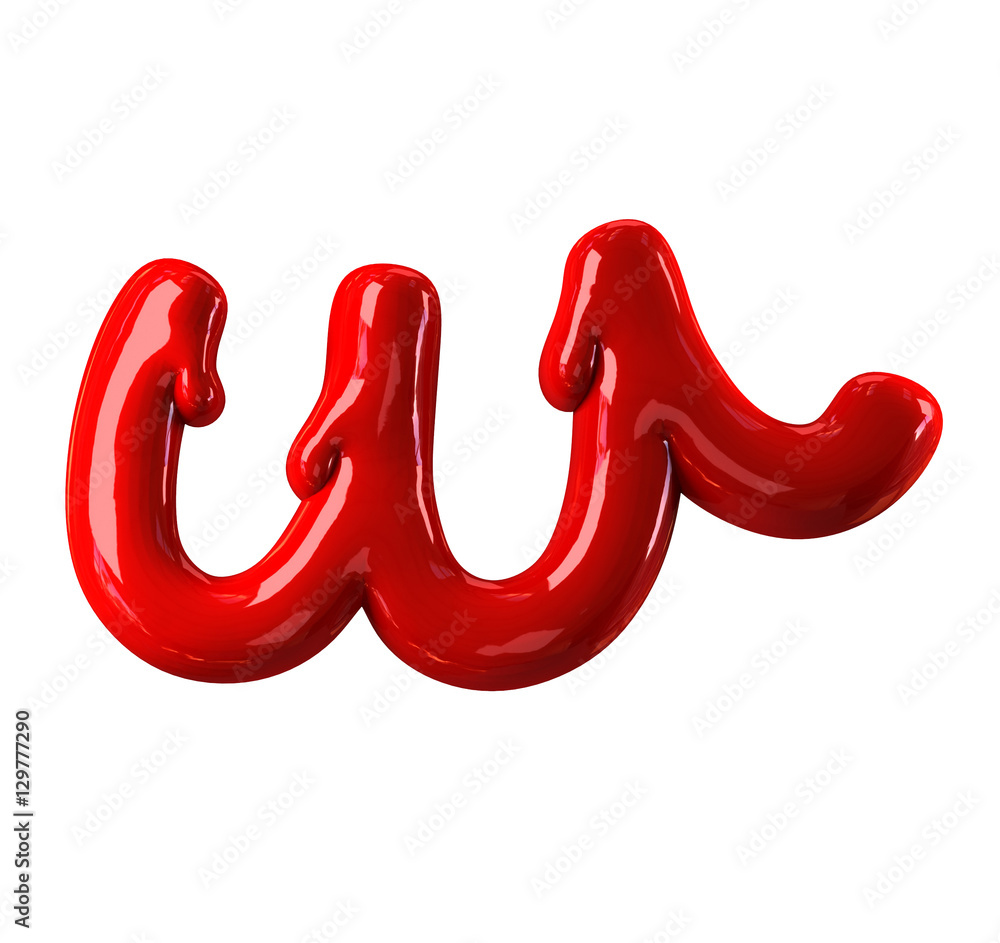 Leaky red alphabet Isolated on White background. Handwritten Cursive