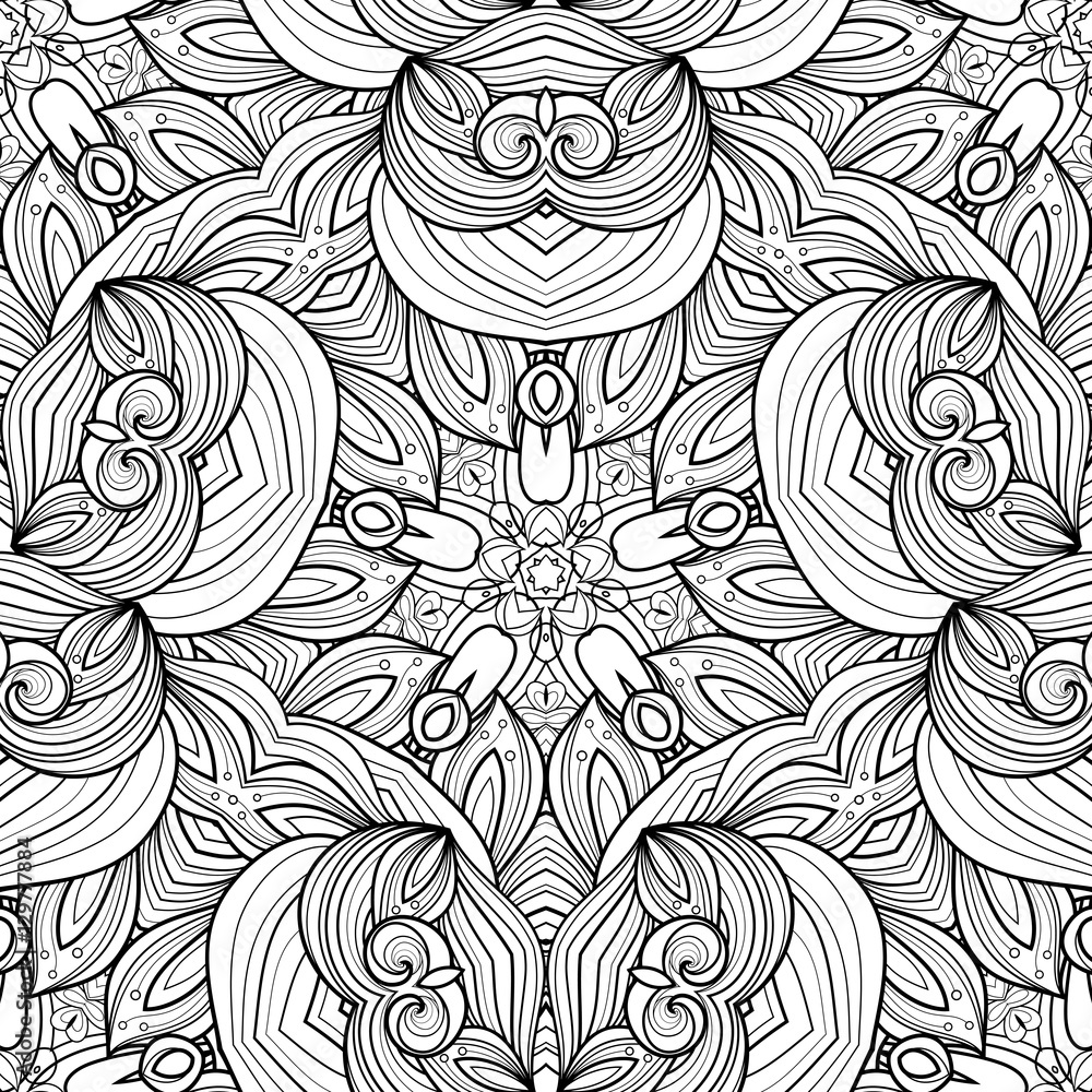Fototapeta premium Vector Seamless Monochrome Ornate Pattern