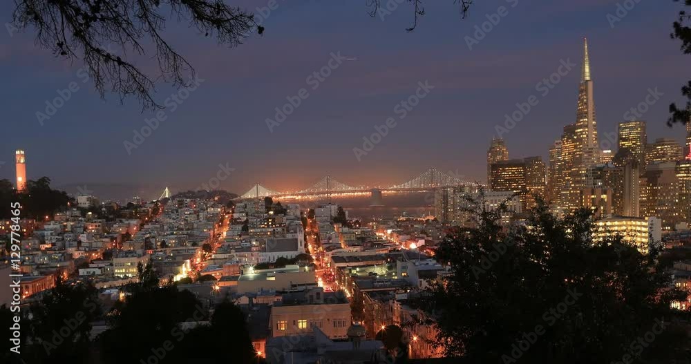 Spectacular San Francisco Sunset over Downtown and North Beach. High angle panoramic view. Spectacular San Francisco Sunset over Downtown and North Beach. High angle panoramic view.