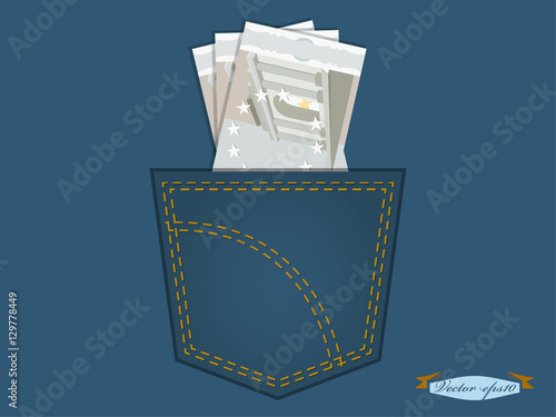 graphic design vector illustration of EURO money in the pocket of blue jeans
