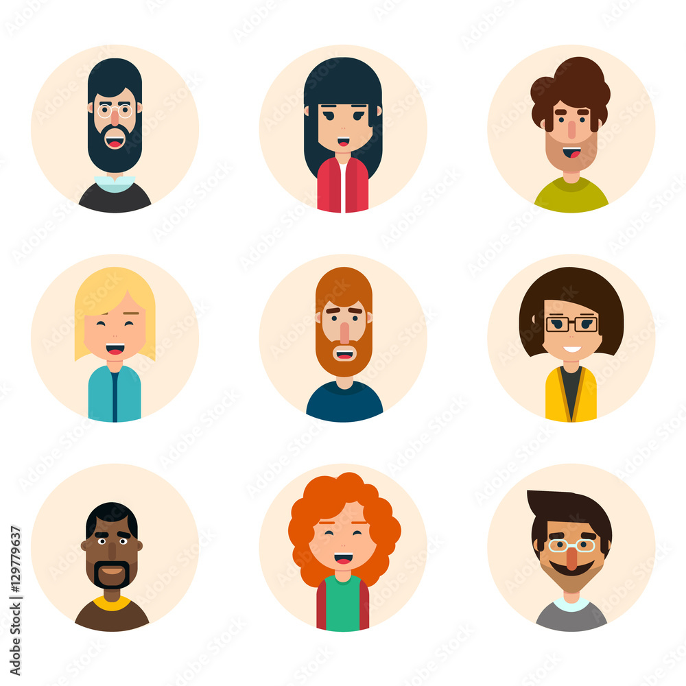 Set of nine avatar vector icons. Flat style Set of nine avatar vector icons. Flat style