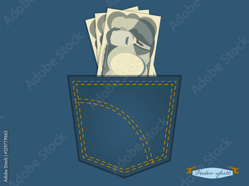 graphic design vector illustration of Japanese yen in the pocket of blue jeans
