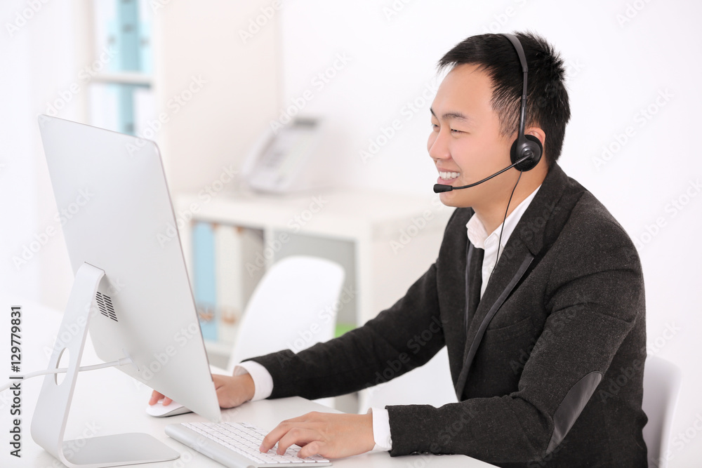 Call center operator in office Call center operator in office