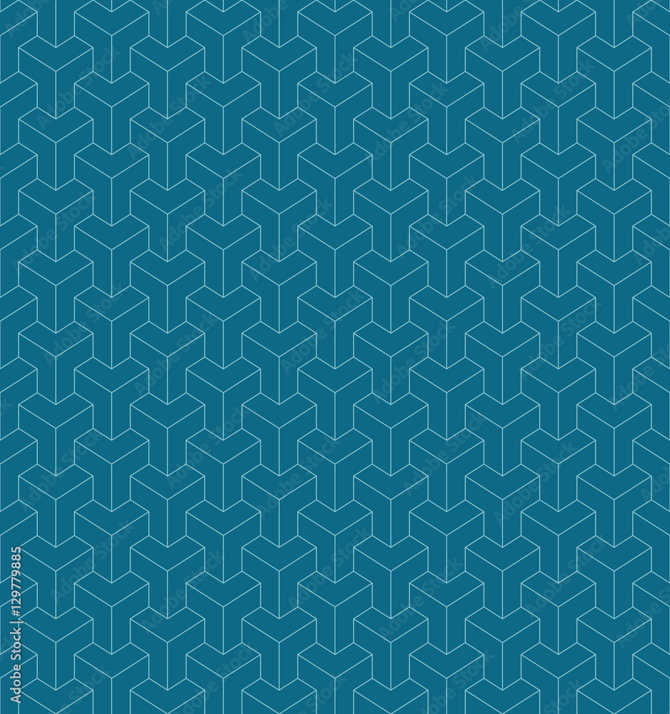  Seamless surface pattern design with polygons. Repeated cubes background. Geometric shapes wallpaper.