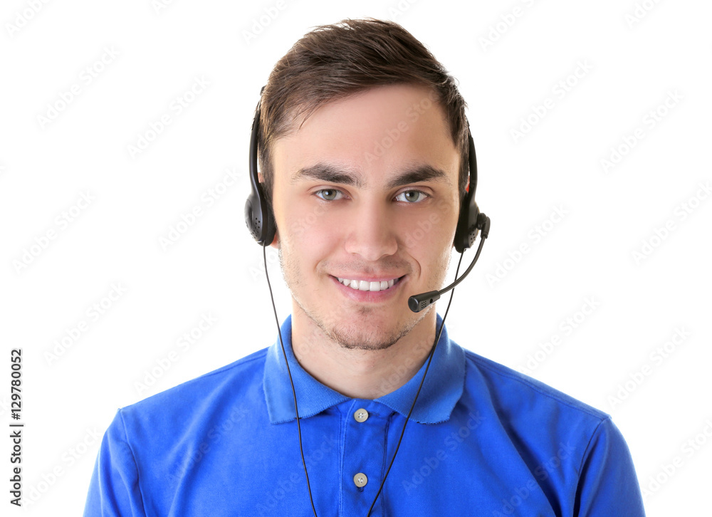 Call center operator on white background Call center operator on white background