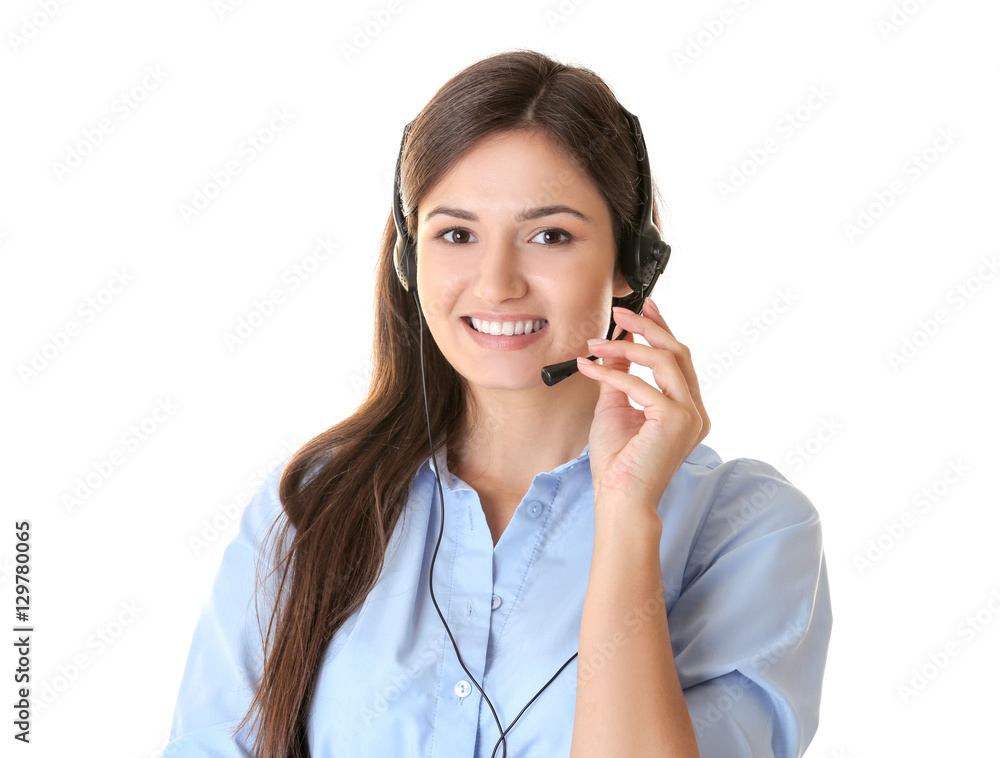 Call center operator on white background Call center operator on white background