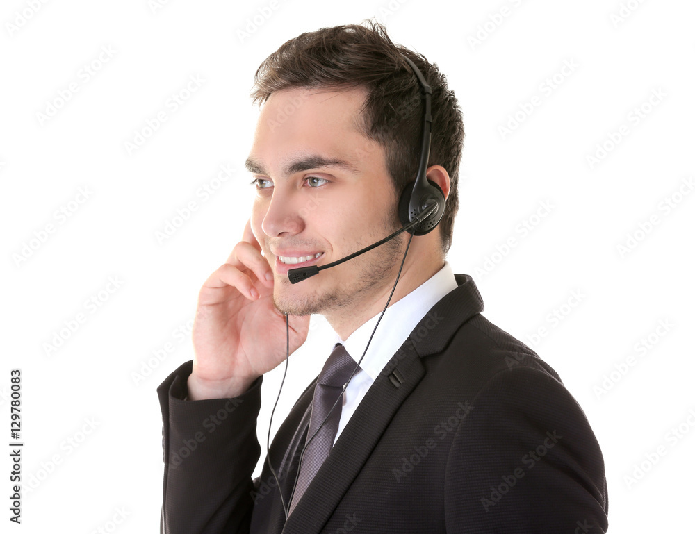 Call center operator on white background Call center operator on white background