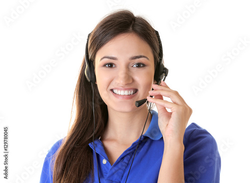 Call center operator on whi...