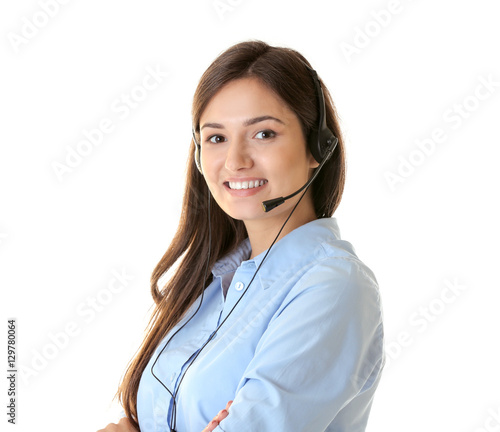 Call center operator on whi...