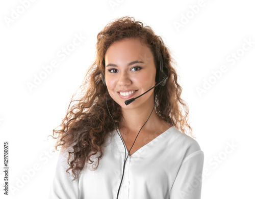 Call center operator on whi...