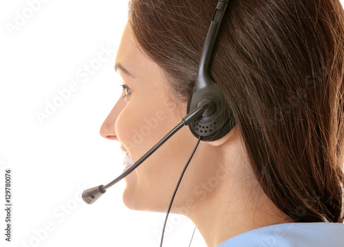 Call center operator on whi...