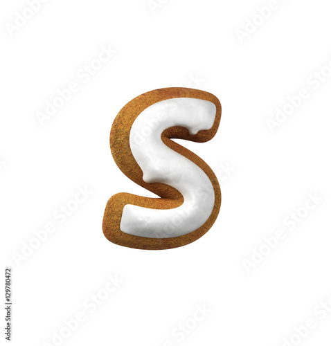 Small Letter S. Gingerbread font. Christmas cookie alphabet concept. 3d rendering isolated on White Background