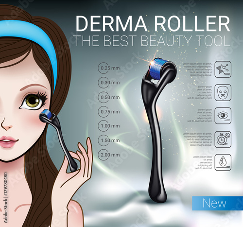 Vector Illustration with Manga style girl and derma roller.