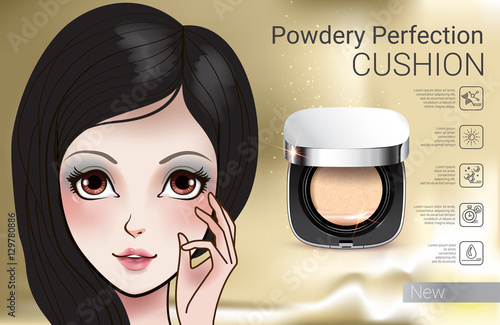 Vector Illustration with Manga style girl and powder cushion container.