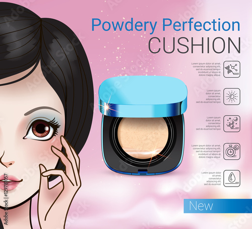 Vector Illustration with Manga style girl and powder cushion container.