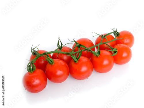 Ripe Fresh Cherry Tomatoes on Branch Isolated on White Background