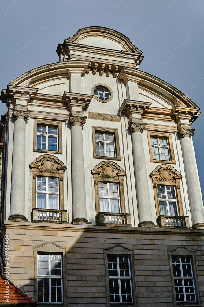 Art Nouveau facade of the buildings in Poznan.