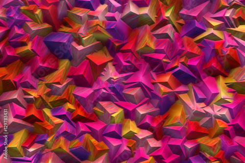 Magenta and red blocks crystals, abstract background design, digital art illustration work.