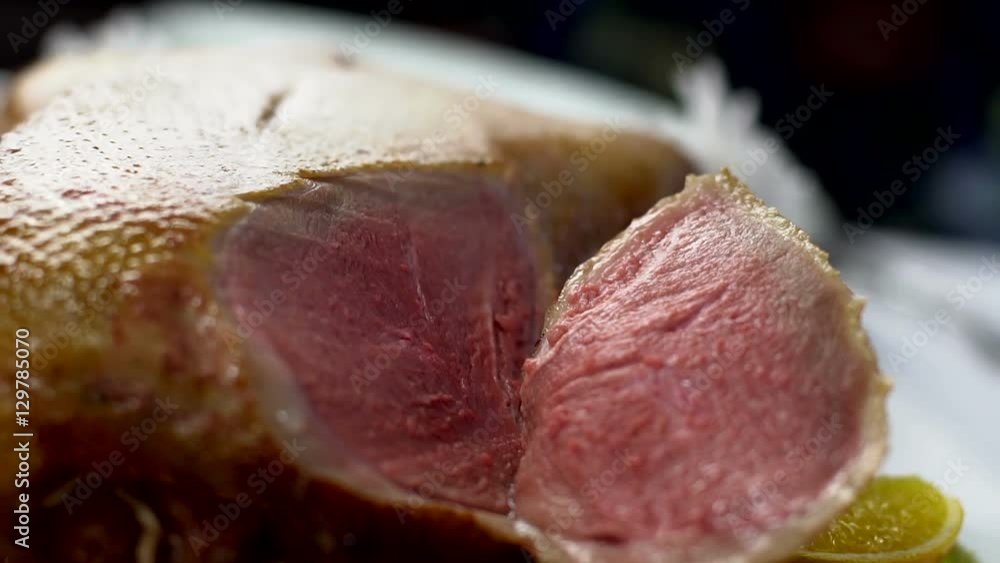 Christmas roast duck served on a festive table Christmas roast duck served on a festive table