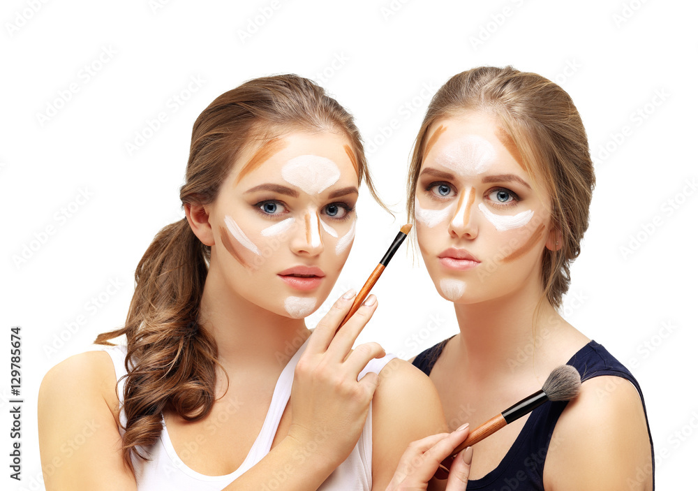 Contouring.Make up woman face. Contour and highlight makeup. Contouring.Make up woman face. Contour and highlight makeup.