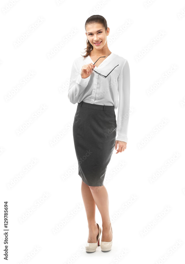 Young beautiful businesswoman on white background Young beautiful businesswoman on white background