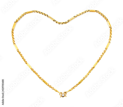 Jewelry golden chain of heart shape isolated on white background